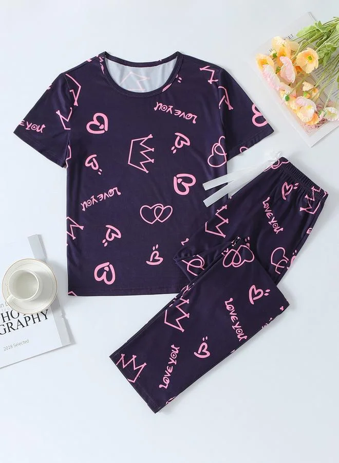 Take Two Women Graphic Round Neck T-Shirt and Pyjama Set